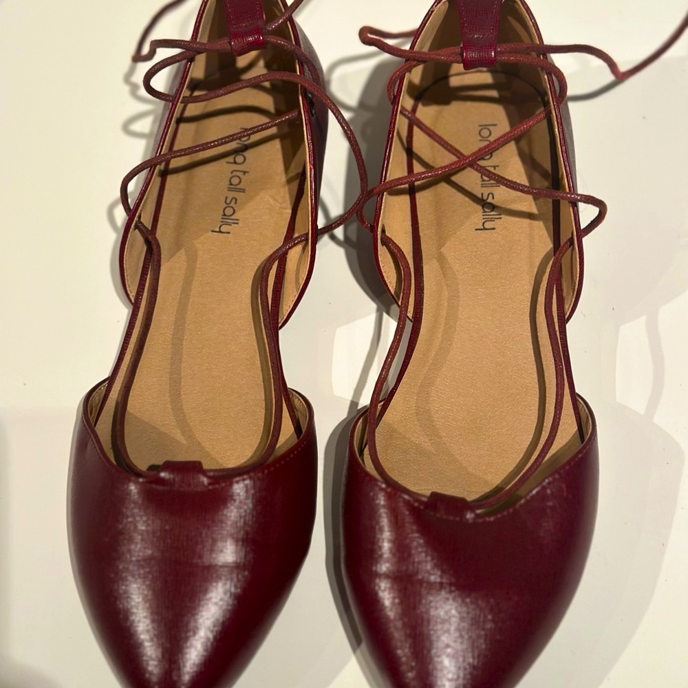 Pointed toe ankle lace flats
